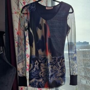 Tango Mango Elegant Long Sleeve Abstract Top (C62)